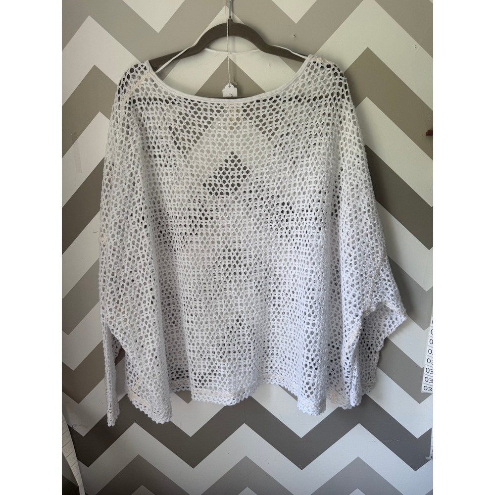 We The Free Free People Open Knit Sweater Oversized Crochet V-Neck White Size S - Picture 3 of 8